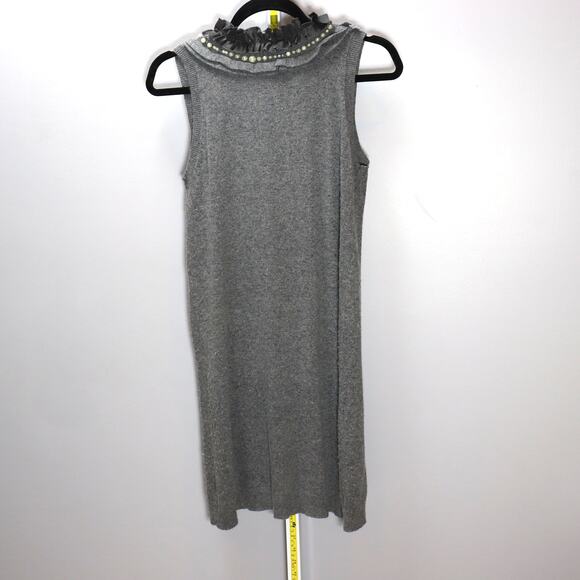 Esley Gray Sleeveless Sweater Dress Ruffle Pearl Embellished M - Picture 2 of 3